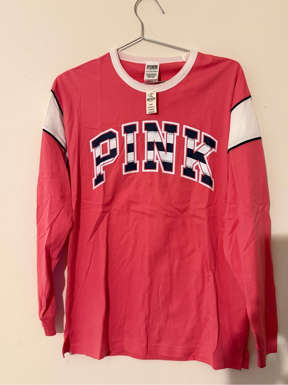 Victoria's Secret PINK Long Sleeve Tee in Pink & White